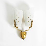 Beautiful large Mid Century Modern wall lamp made of brass and glass