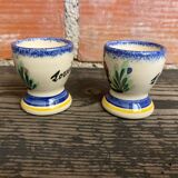 Pair of Antique Quimper Pornic Painted Ceramic Egg Cups Vintage