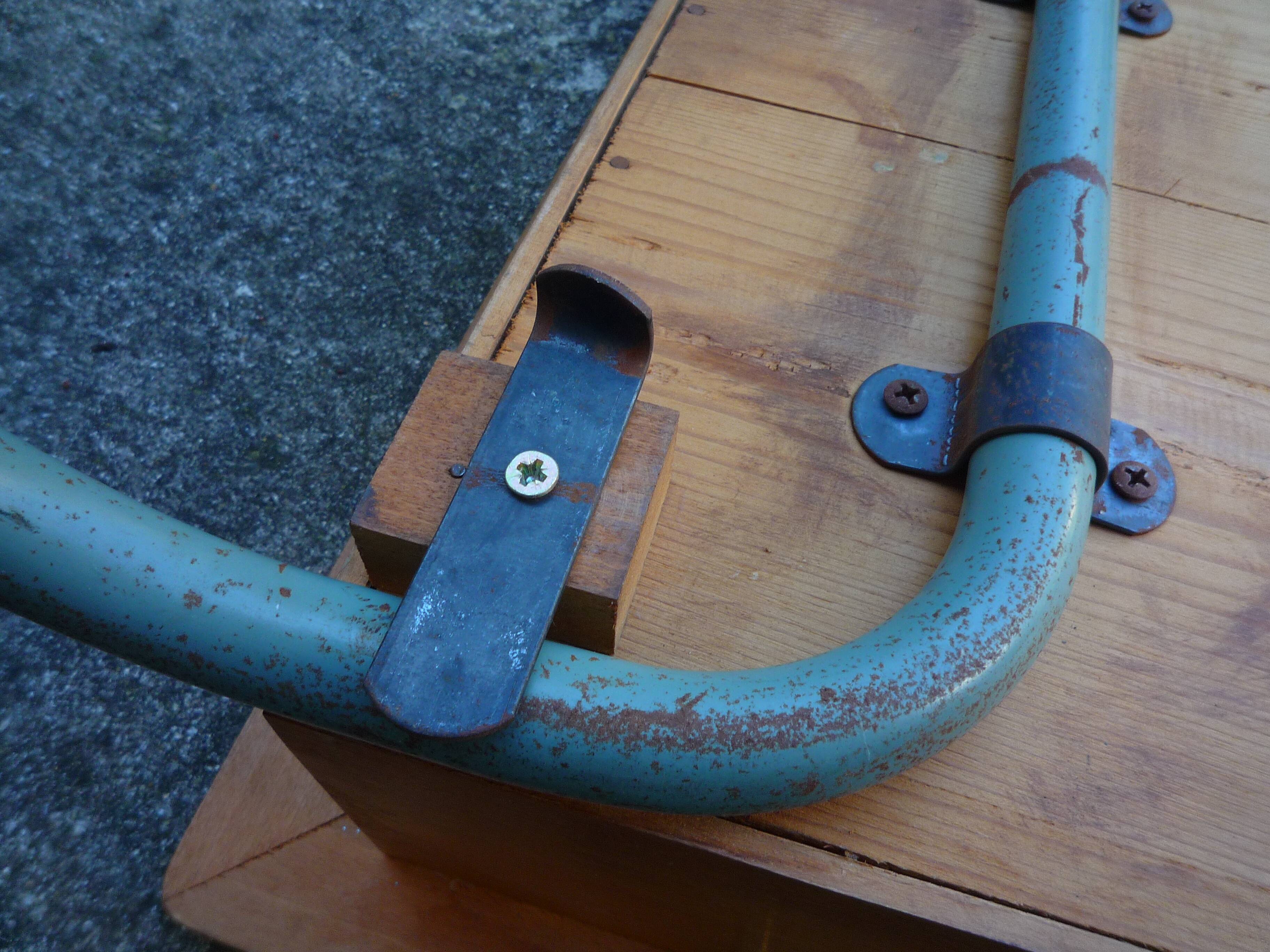 Folding school desk, wood and metal, vintage 50s