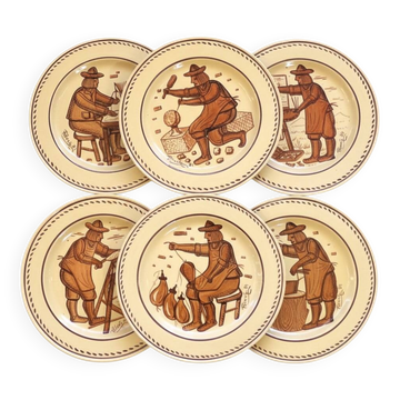 6 vintage hand-painted plates signed Luis Palacin