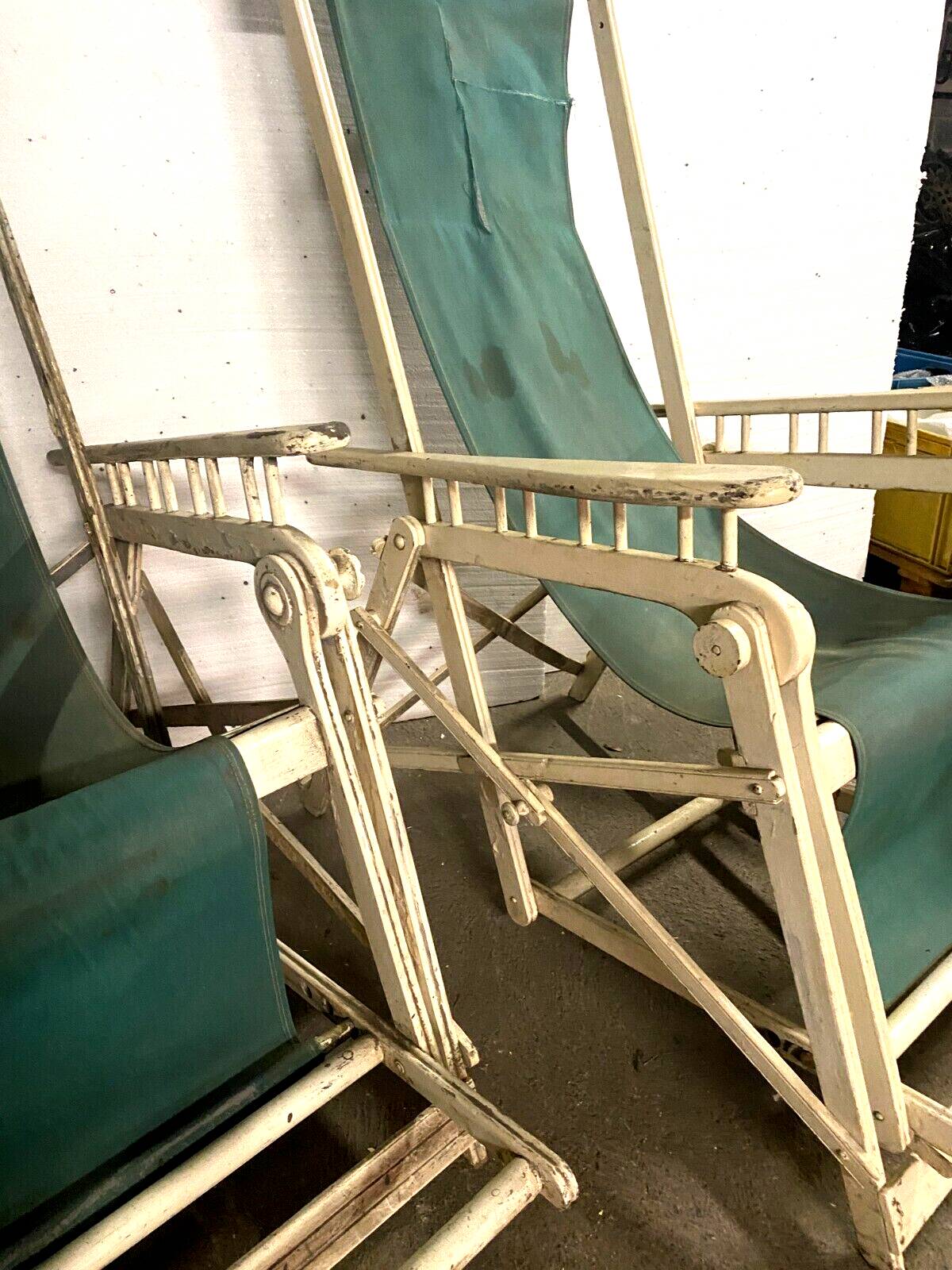 Pair of old 20th century lacquered wood deckchairs