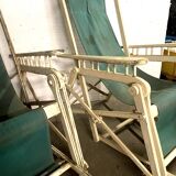 Pair of old 20th century lacquered wood deckchairs