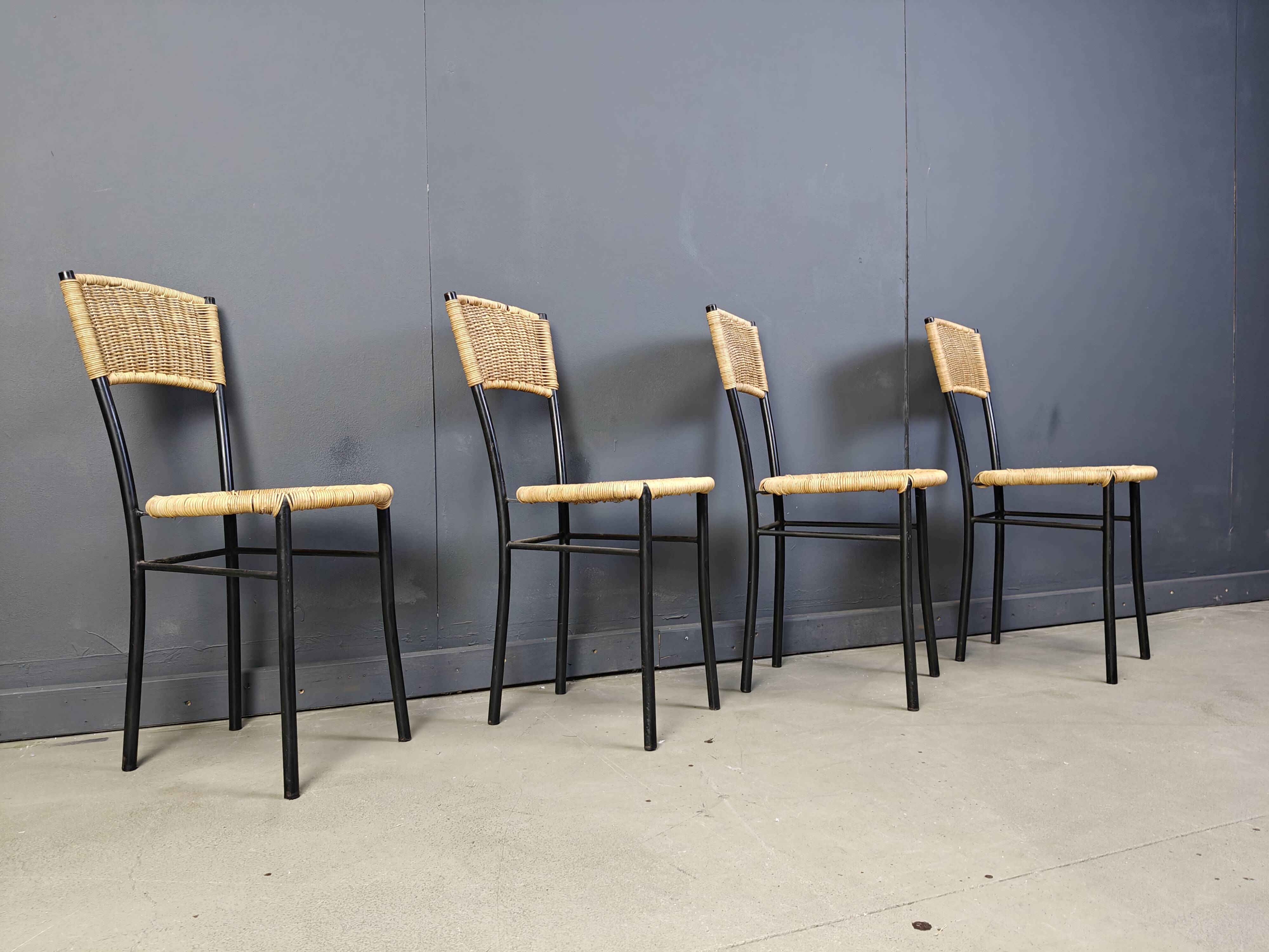 Vintage wicker dining chairs, 1980s - set of 4