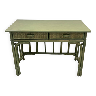 Vintage rattan and green wood desk
