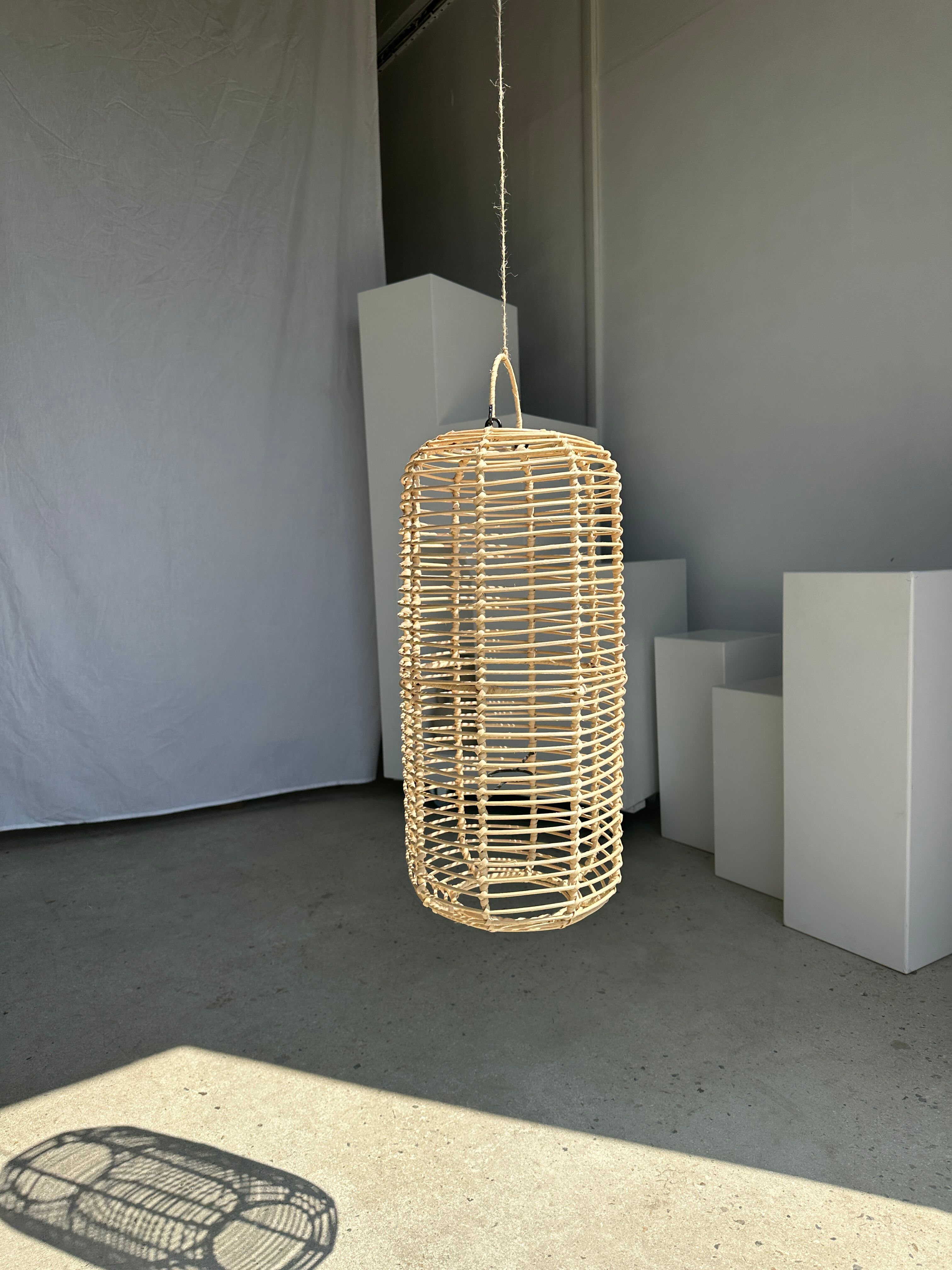 Large lantern-shaped rattan pendant lamp H50 D24