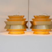 Brass-coloured metal pendant Trava lamps by Carl Thore, Sweden from Granhaga Metallindustri, 1960s, set of 2