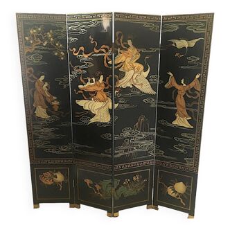 Screen lacquered wood Japanese décor XXth century
