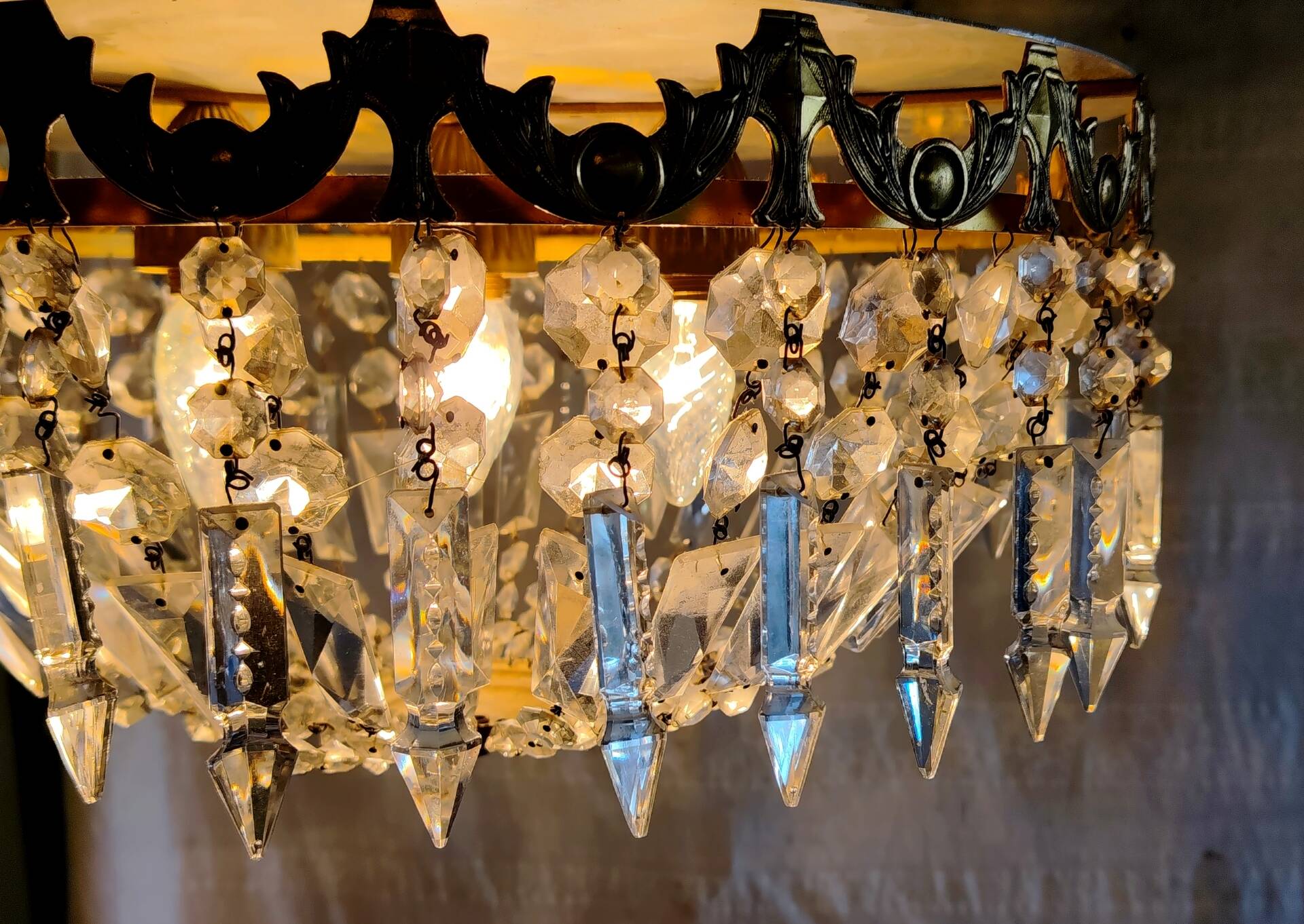 Glass and brass basket ceiling light - mid 20th century.