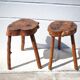 Paire de tabourets bois tripode brutaliste