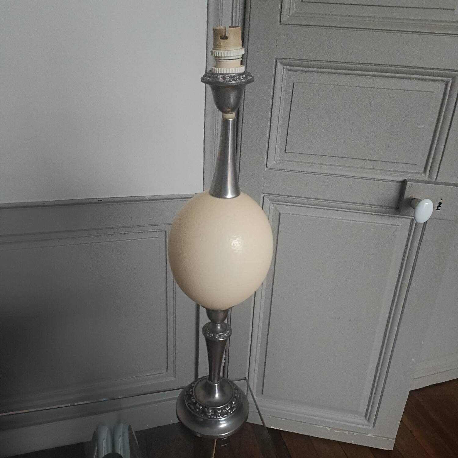 English lamp base, ostrich egg