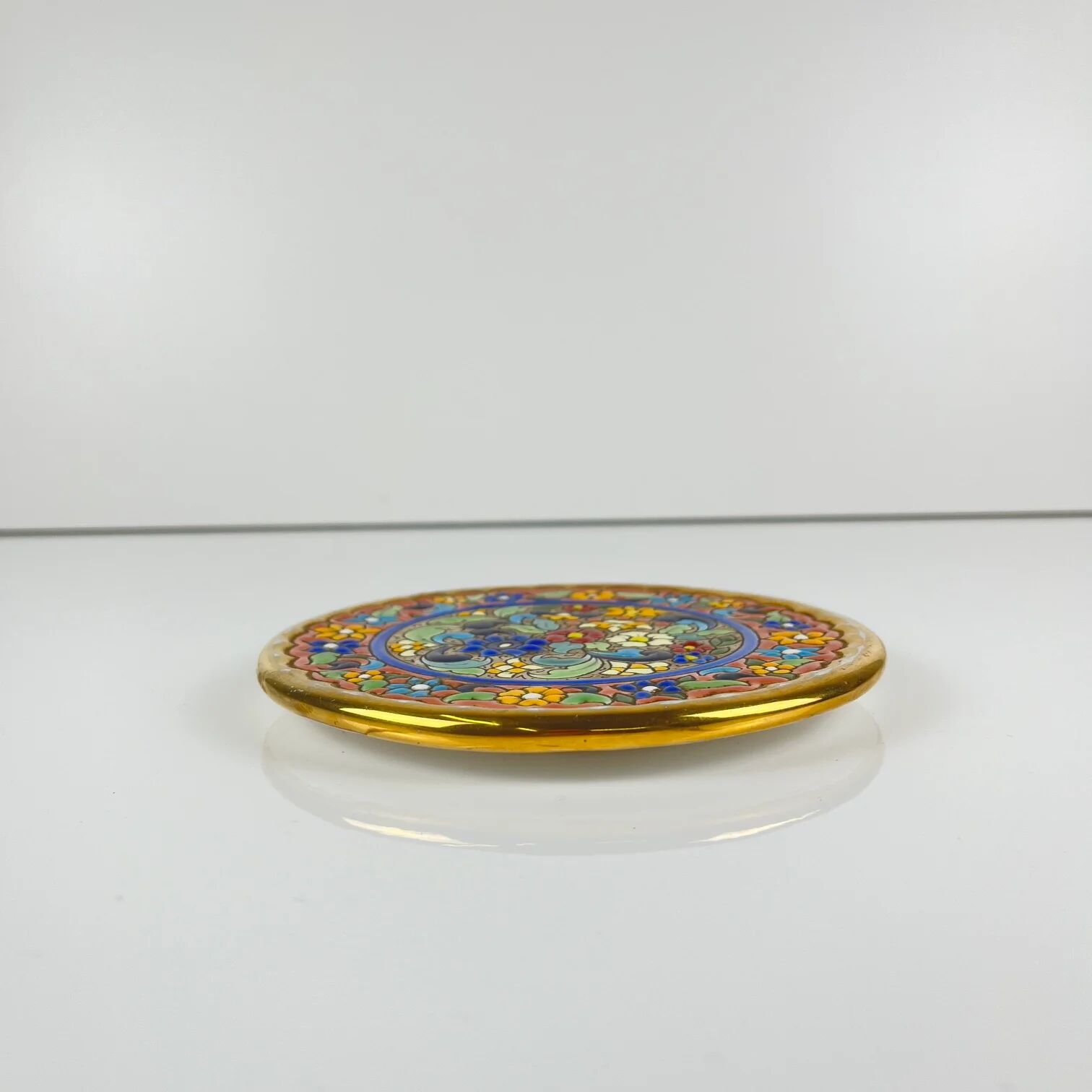 Decorative plate Artecer in ceramic, cuerda seca, Seville, 1980s-90s