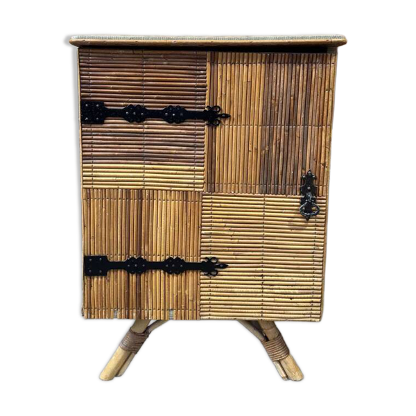 Petit buffet d’appoint en rotin - Attribué à Audoux-Minet