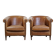 Set of 2 very comfortable light cognac-colored leather club armchairs in English style