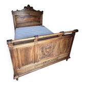 Antique carved wooden double bed - 140x190