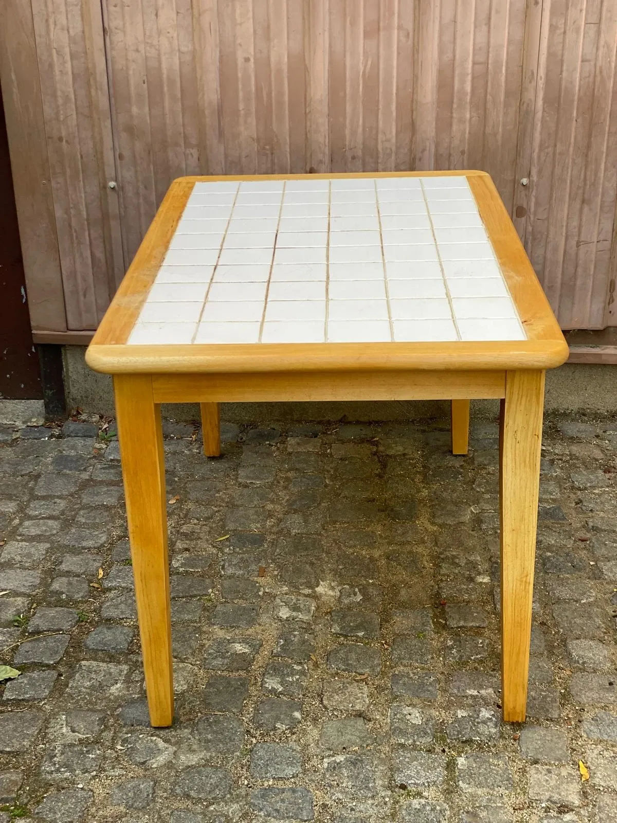 Light wood kitchen table with white tiled top – 122x80 cm
