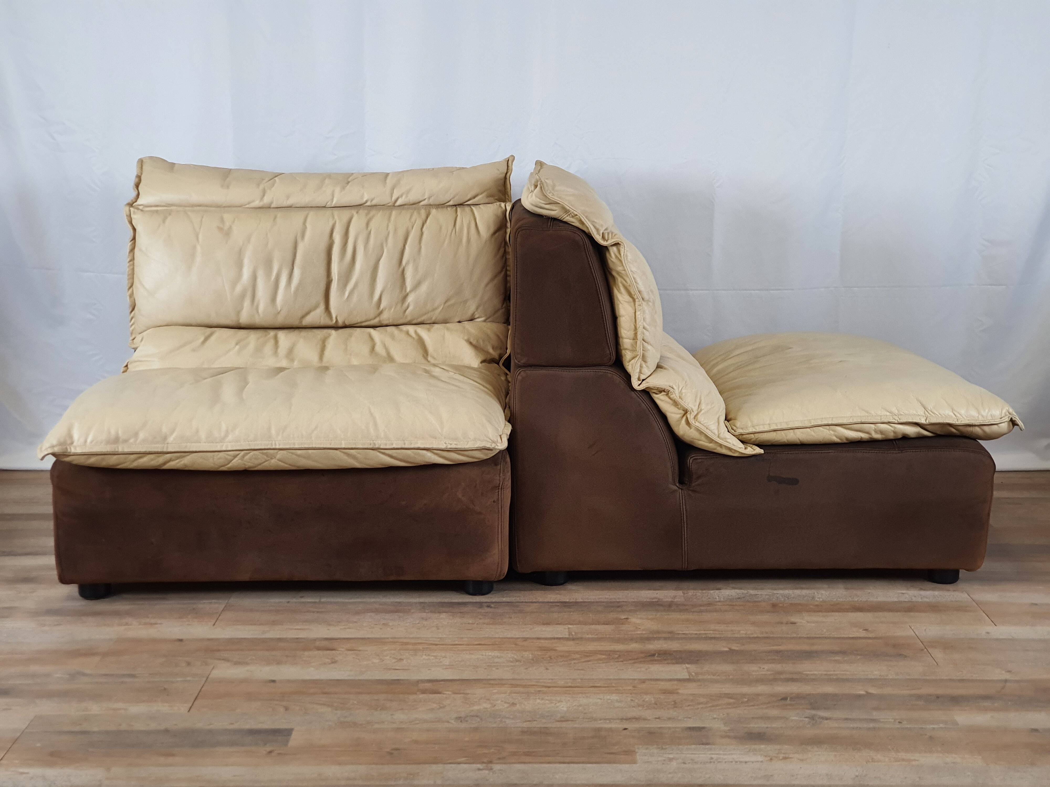 Modular sofa in leather and suede