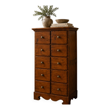 Tall Italian Chestnut Chest of Drawers with Brass Hardware, 1980s–1990s