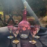 Service à liqueur rose émaillé