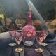 Service à liqueur rose émaillé