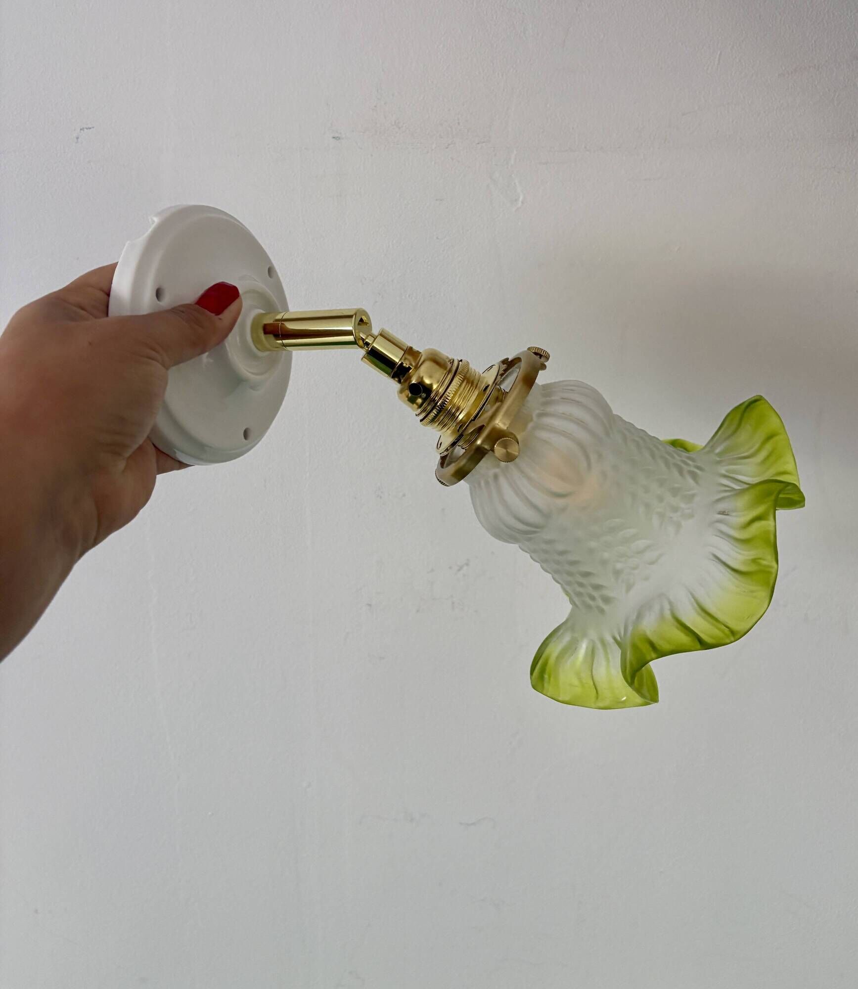 Vintage green frosted glass tulip wall light