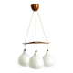 Pendant lamp with opal glass shades teak frame by Uno & Östen Kristiansson