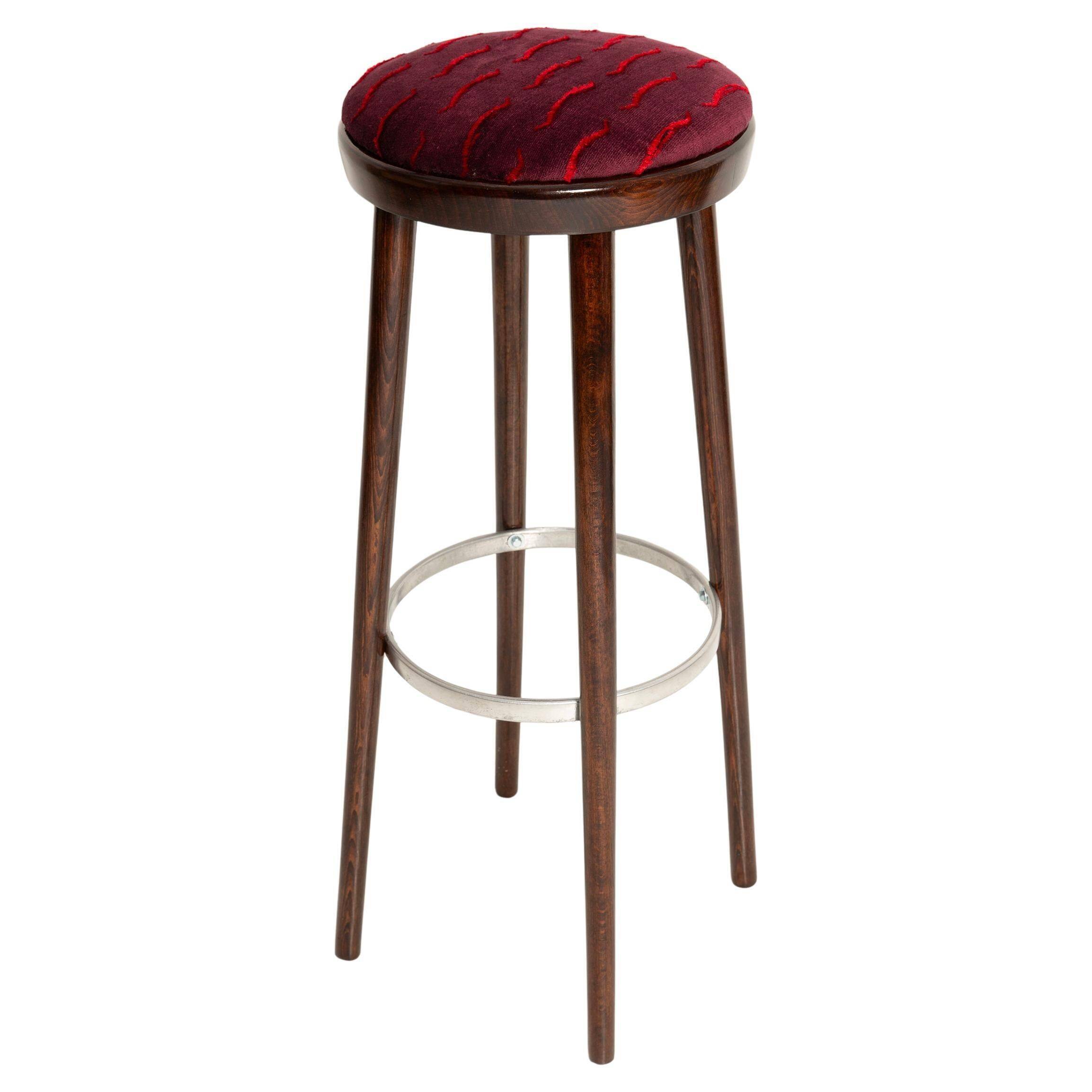 Bordeaux mid-century bar stool in velvet New Waves by Dedar, Europe, 1960s