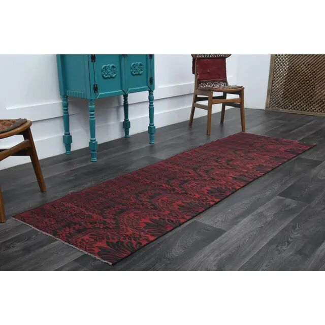 Vintage Turkish Oushak Handmade Wool Cotton Red Runner Rug 78x258