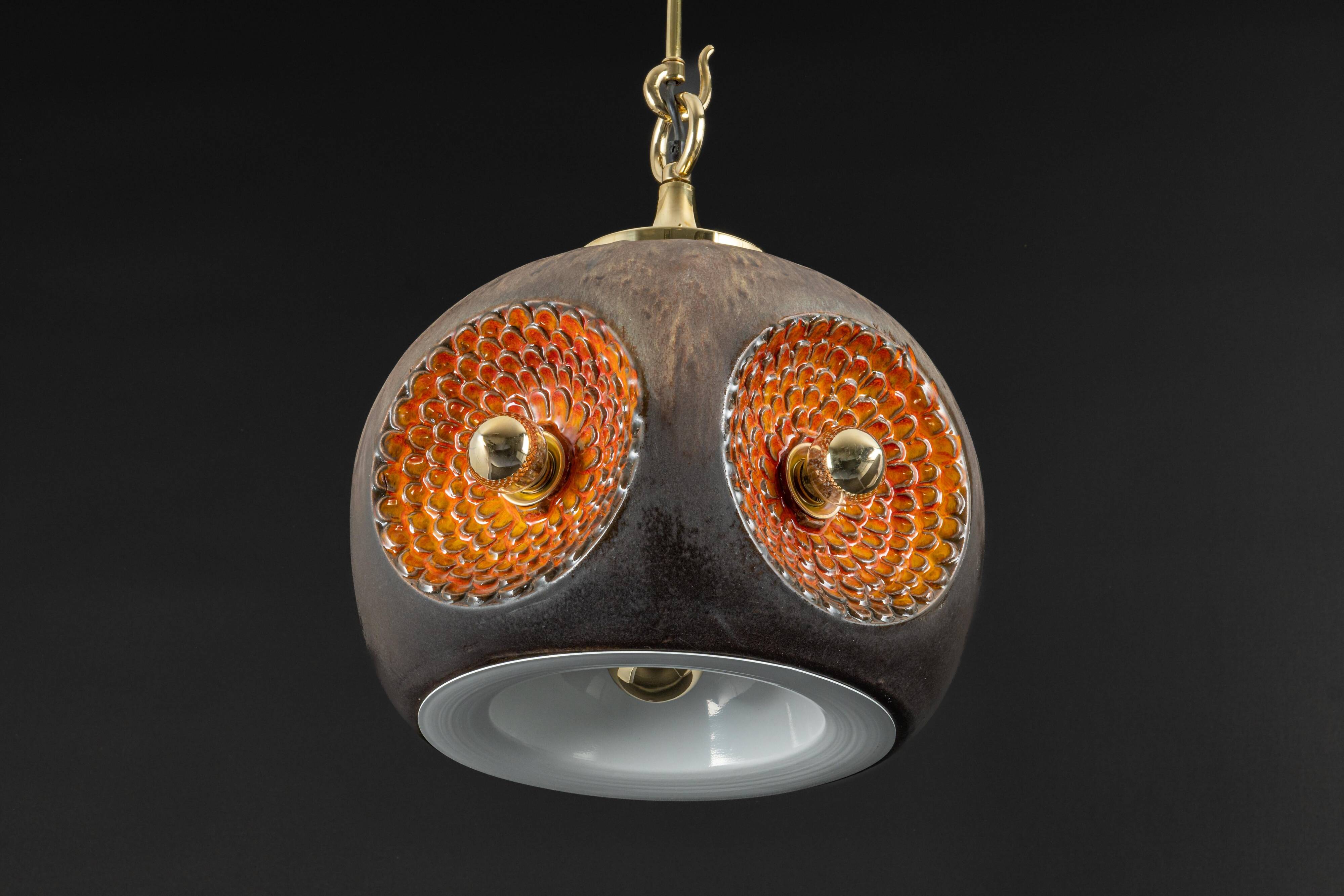 brown and orange ceramic Sputnik pendants, Germany, 1970s
