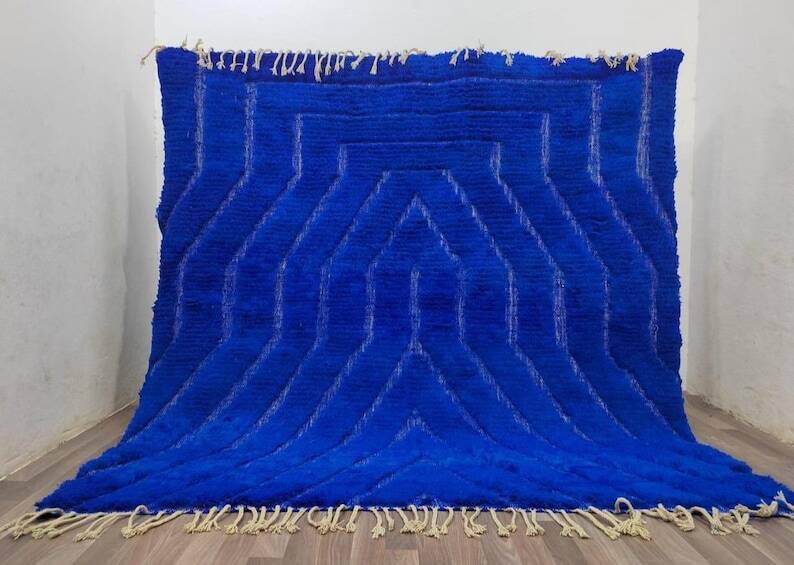 Azilal blue wool rug 250cm x 150cm