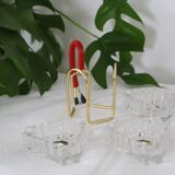 Trio of crystal ashtrays on its support, 1950, translucent, vintage