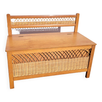 Rattan toy box bench 1970 renovated