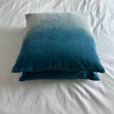 Paire de coussins velours turquoise