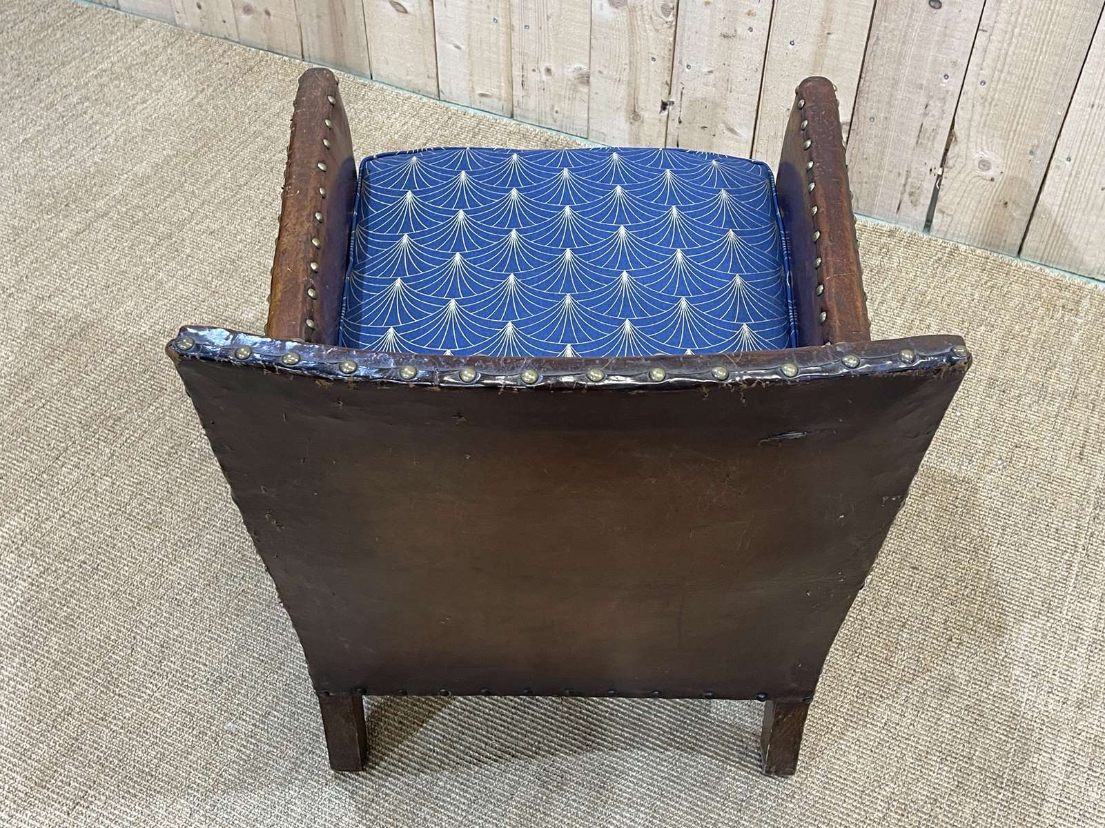 Club armchair art deco era leather and fabric cushion