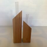Paire de soliflores éprouvettes losange en bois scandinave