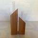 Pair of diamond-shaped wooden Scandinavian test tube vases.