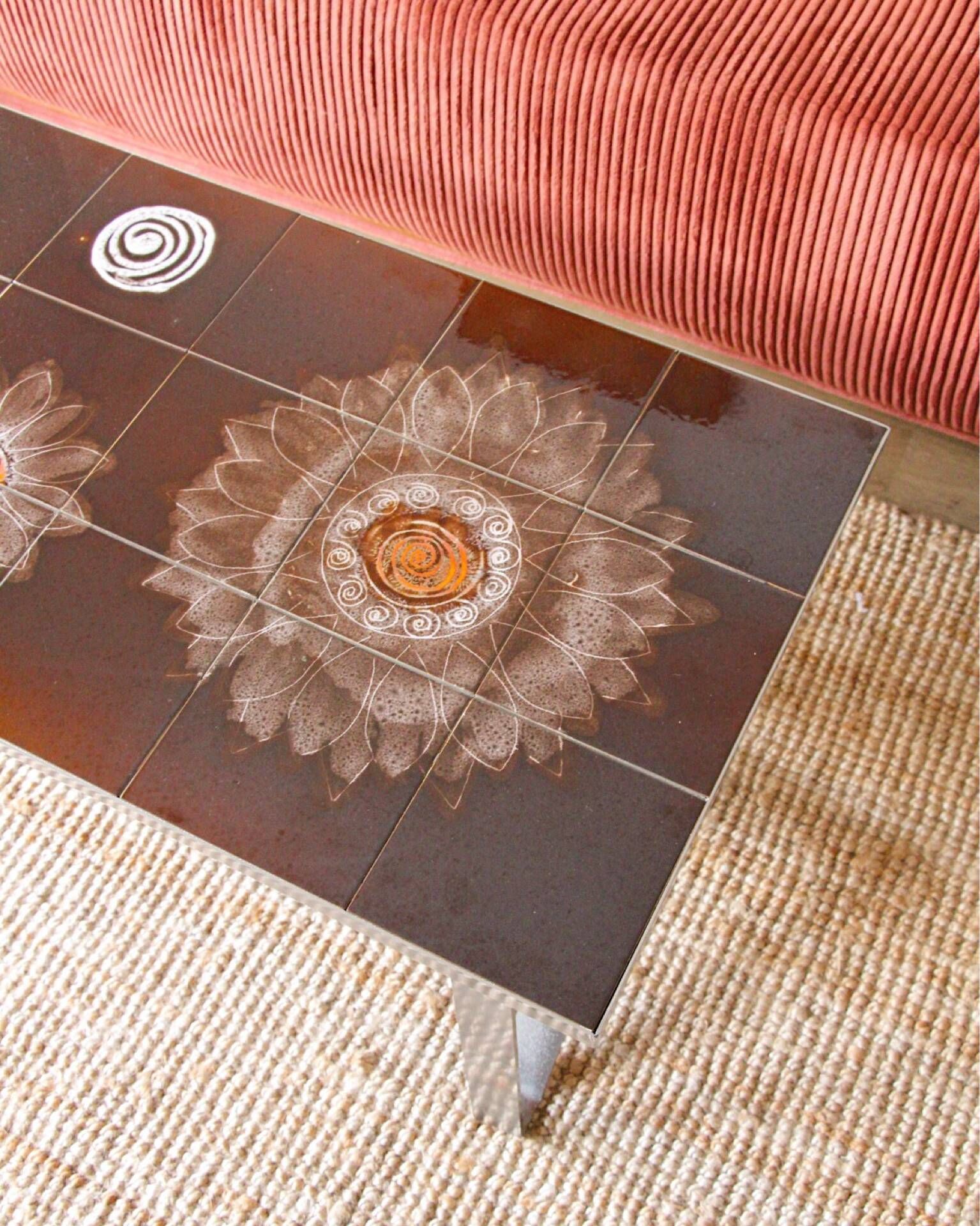 Vintage coffee table in glazed ceramic and metal – 1970s