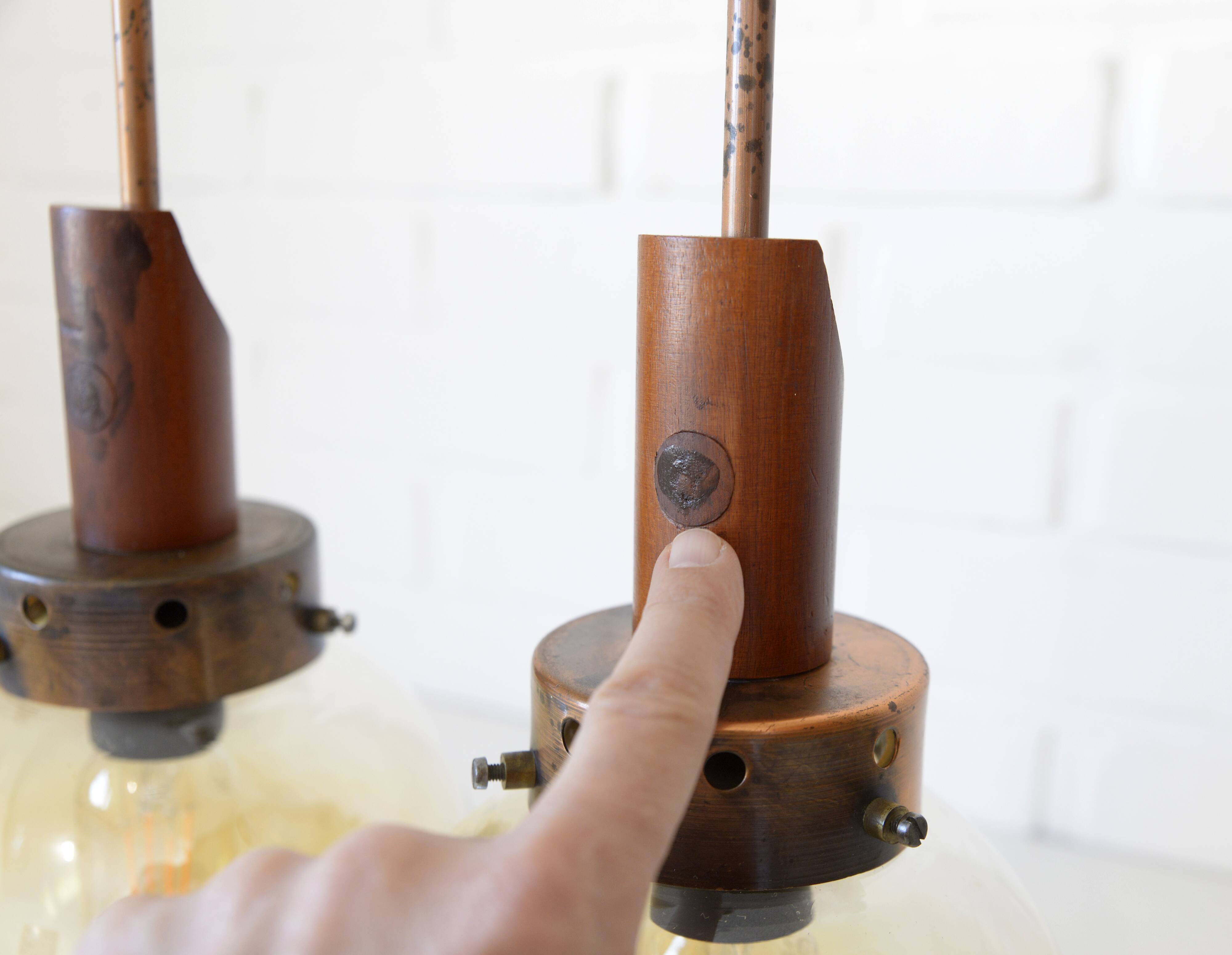 Vintage pendant light set of 2 rustic copper hanging lamps Yugoslavia 1970