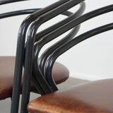 Set of 4 1970s design dining chairs with leather seats and metal frame