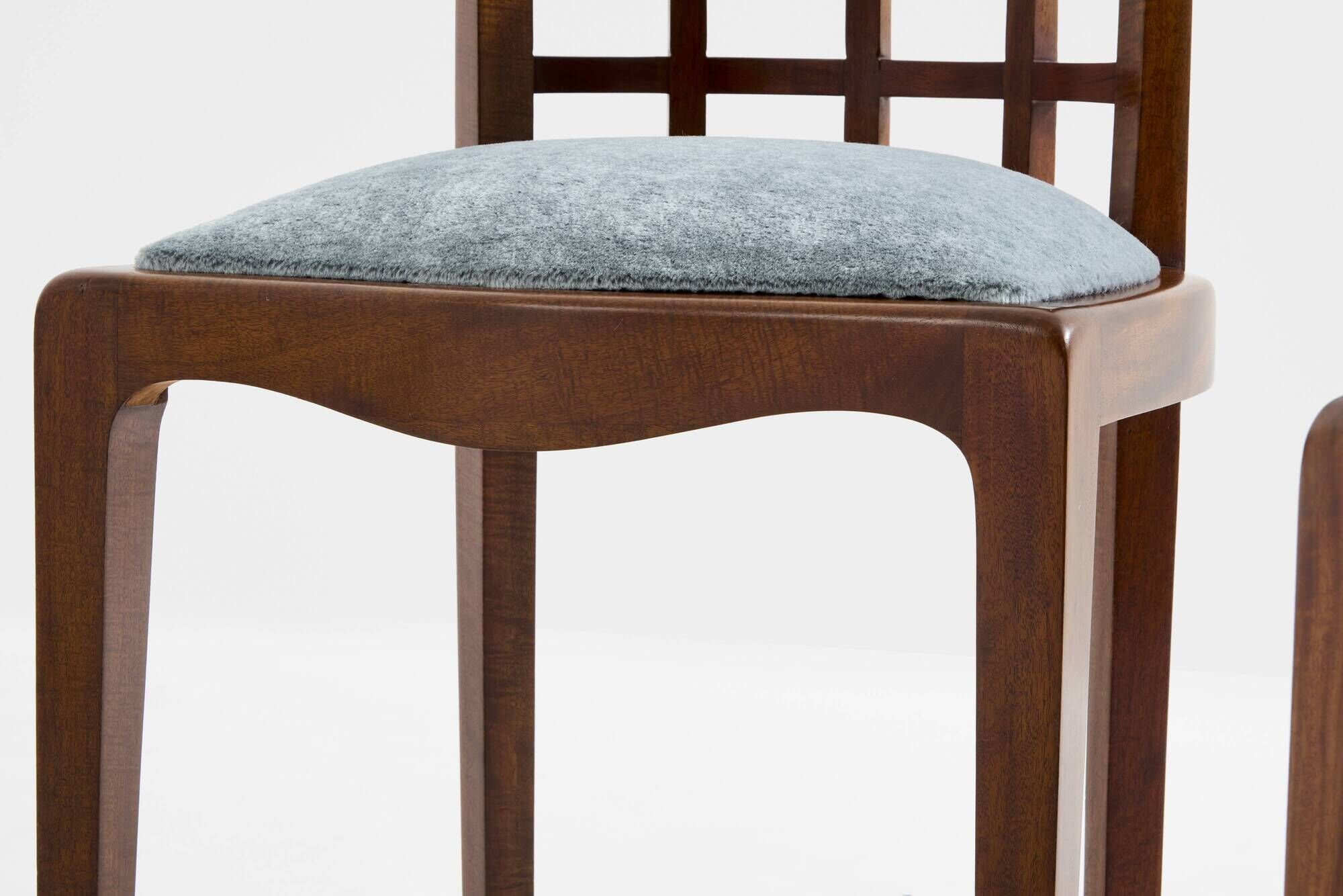 Paul T. Frankl pair of wavy walnut and mohair velvet chairs 1933