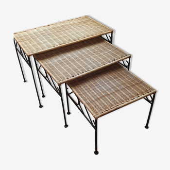 3 vintage pull-out coffee tables
