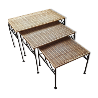 3 vintage pull-out coffee tables