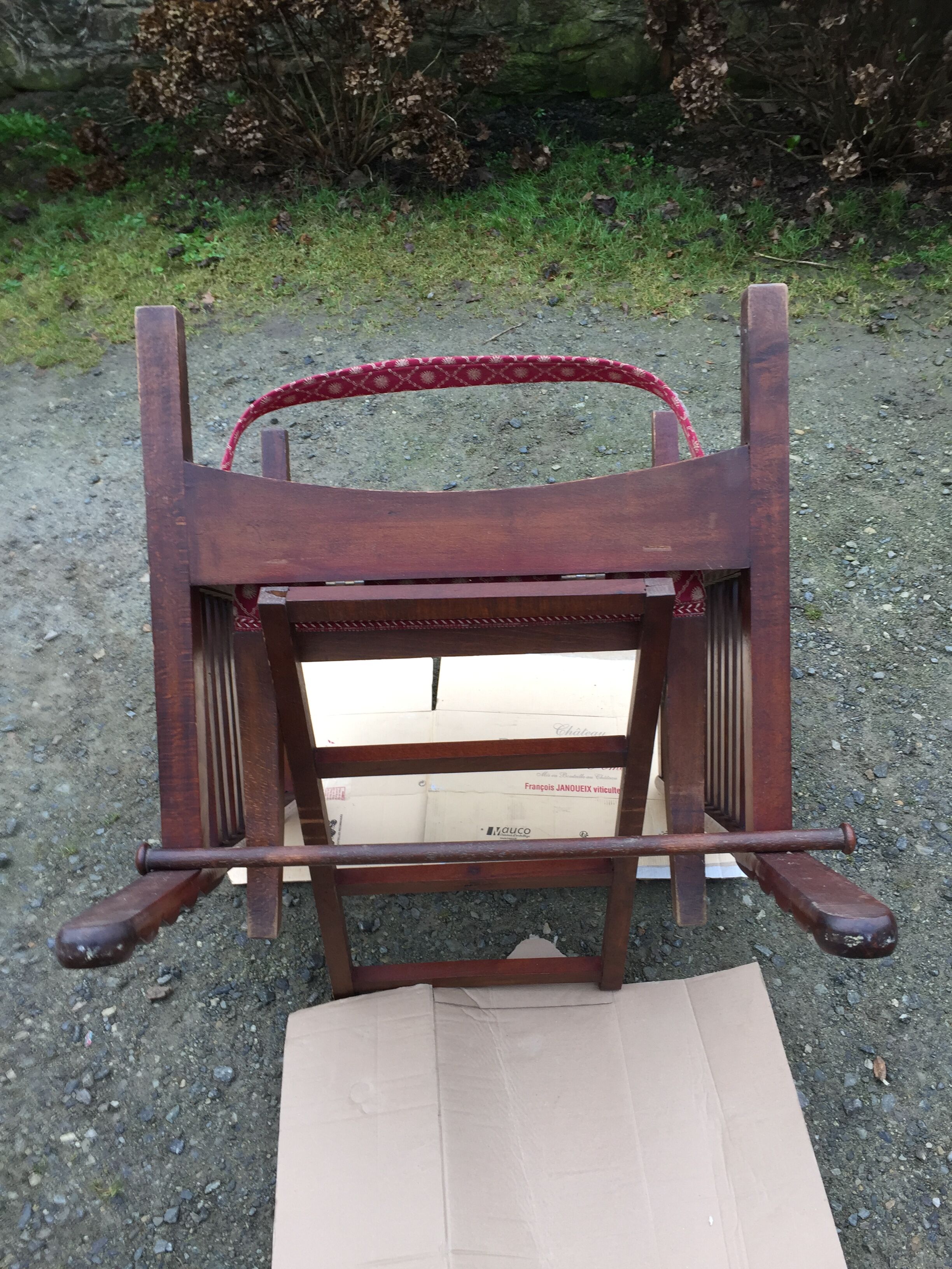 Vintage morris armchair in beech and fabric bordeaux napoleon iii