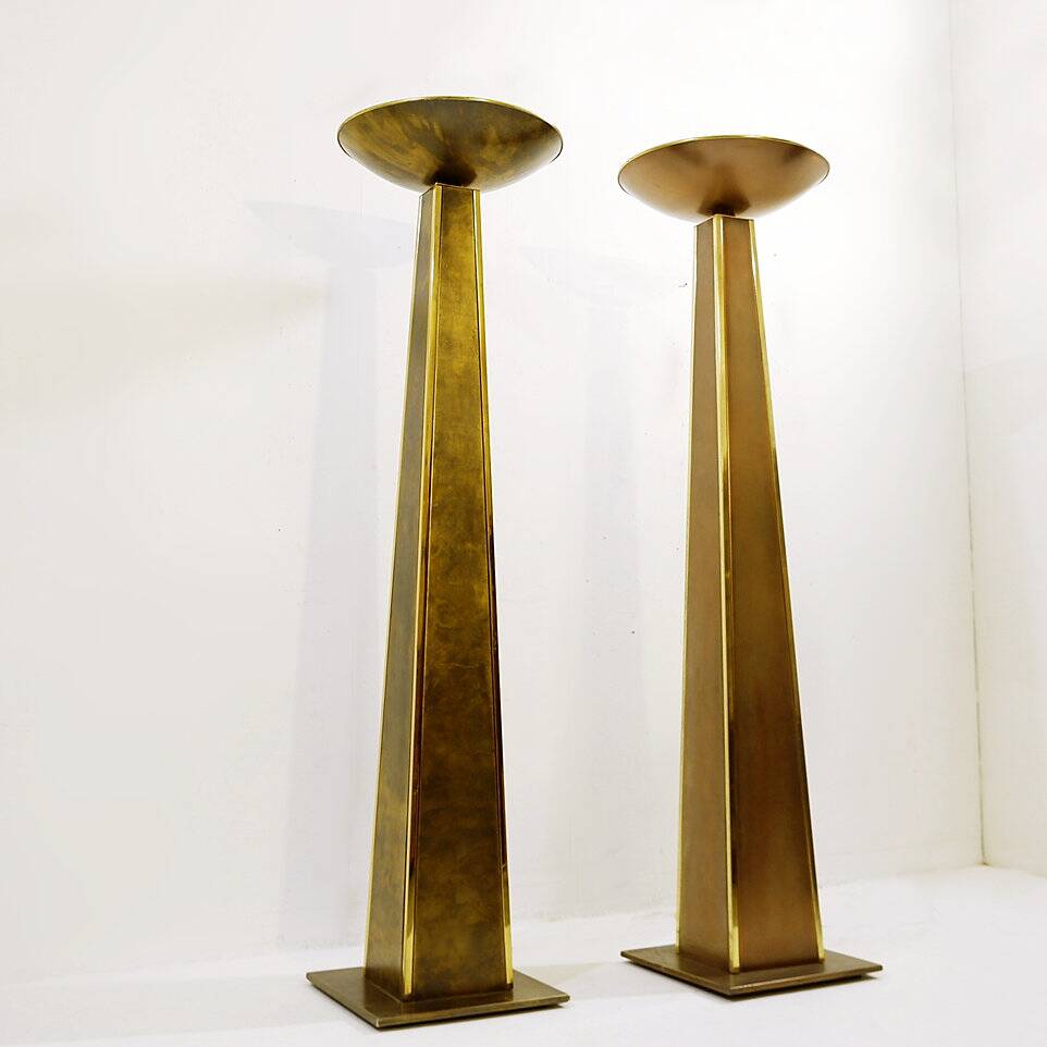 Pair of Large Torchiere Floor Lamps From Belgo Chrom - 1980s