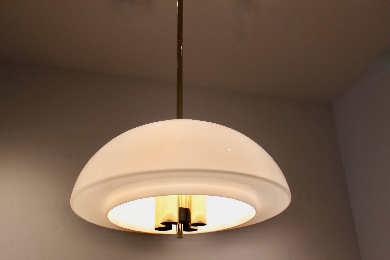 Glashütte Limburg Mushroom Pendant Light in Opal Glass and Brass
