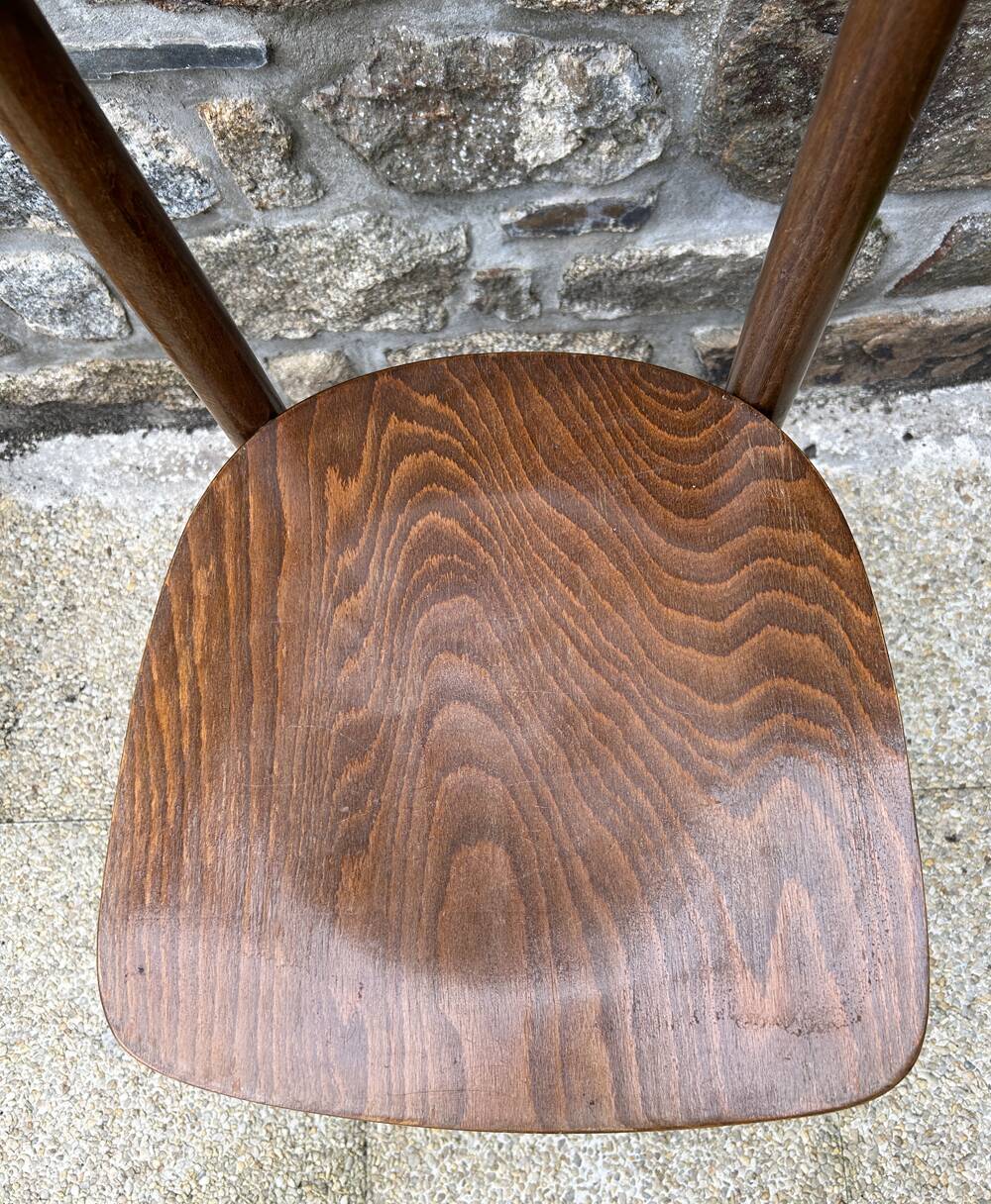 Set of 8 vintage bistro chairs, 50s, 60s, dark oak.
