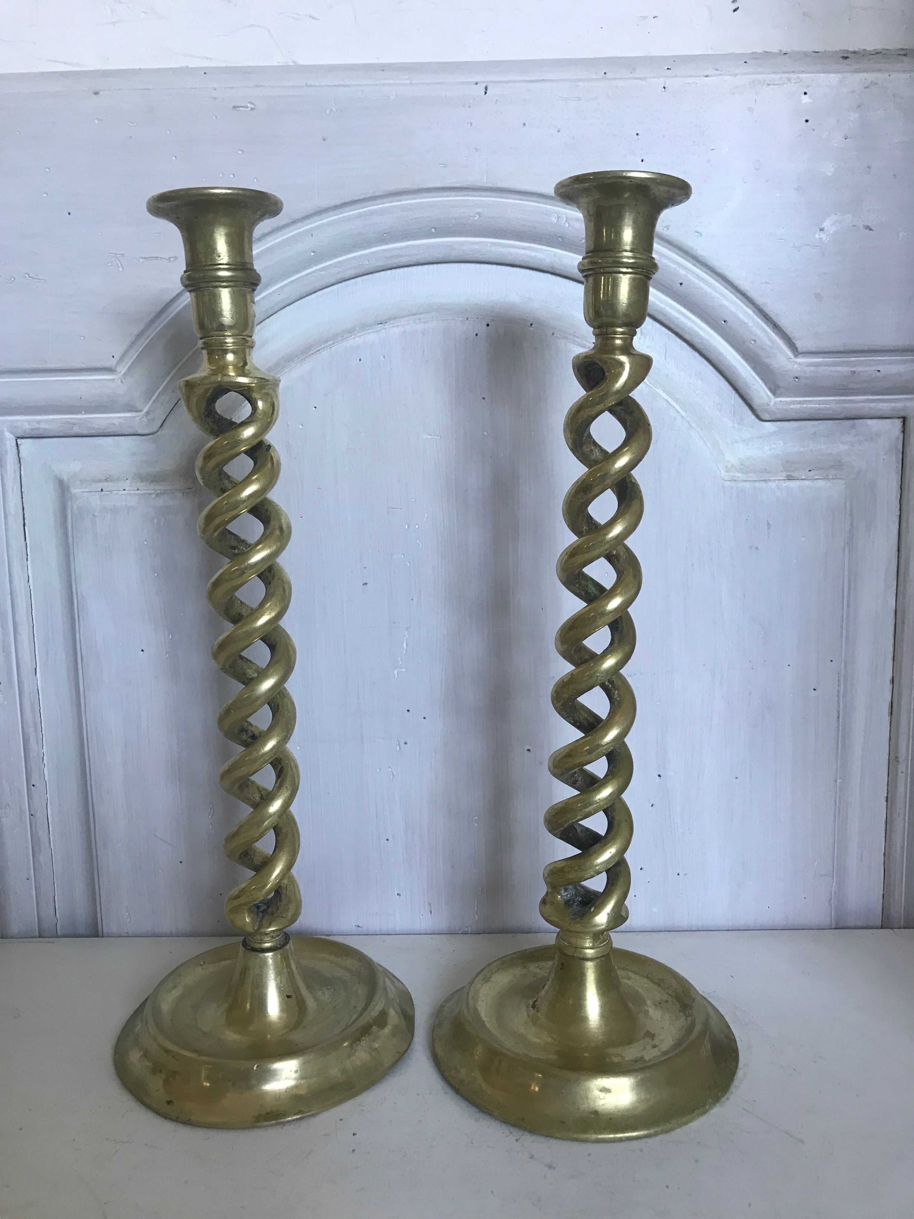 Pair of bronze candle holders 35cm