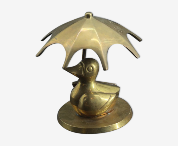 Ancienne statue canard sous parapluie en laiton