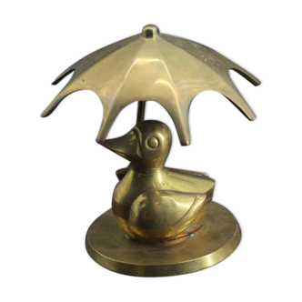 Ancienne statue canard sous parapluie en laiton