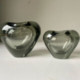 Set of 2 heart shaped Holmegaard crystal vases by Per Lutken
