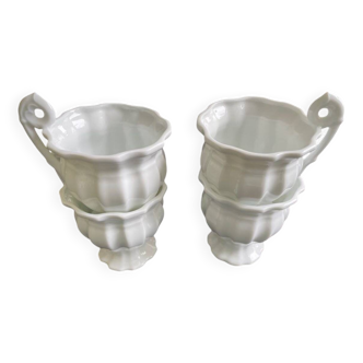 Set of 4 white porcelain teacups